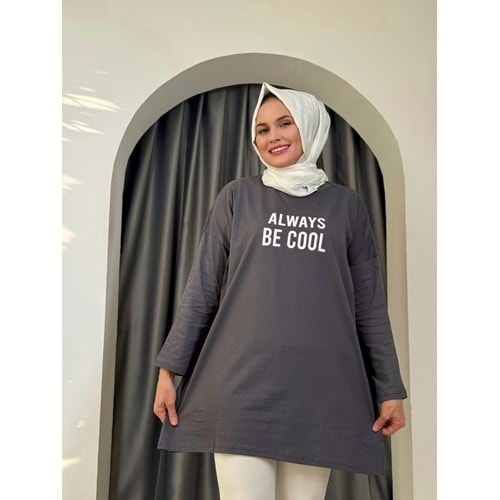 Always Baskılı Tunik 2356 - Füme - TEK BEDEN