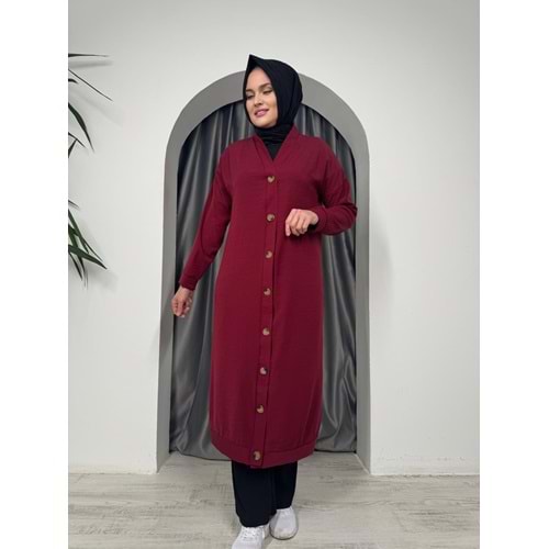 Uzun Düğmeli Hırka 4778 - Bordo - 50-52