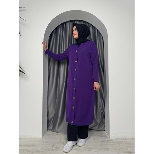 Uzun Düğmeli Hırka 4778 - Mor - 50-52