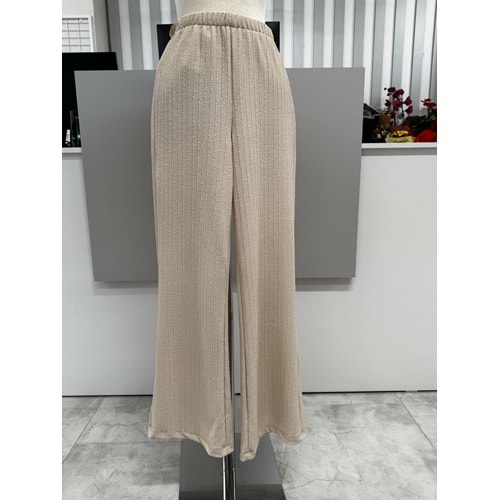 Çizgili Gofre Pantolon 2659 - Bej - M