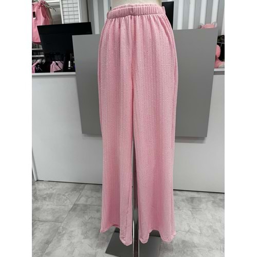 Çizgili Gofre Pantolon 2659 - Pembe - S
