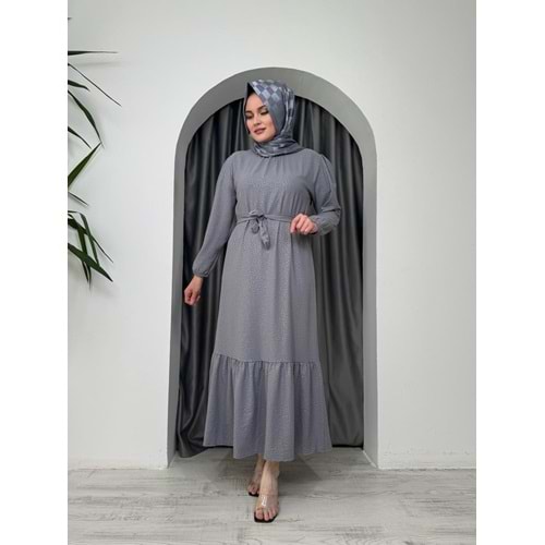 Leopar Desen Soğuk Baskı Elbise 2580 - Gri - M-L