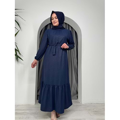 Leopar Desen Soğuk Baskı Elbise 2580 - Lacivert - M-L