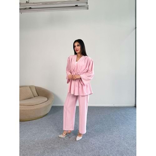 Serpme Pullu Takım 8022 - azra fashion - Pembe - L-XL