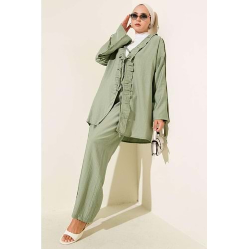 Fırfırlı Bağlamalı Takım 8013 - azra fashion - Yeşil - L-XL