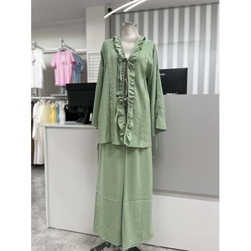 Fırfırlı Bağlamalı Takım 8013 - azra fashion - Yeşil - L-XL