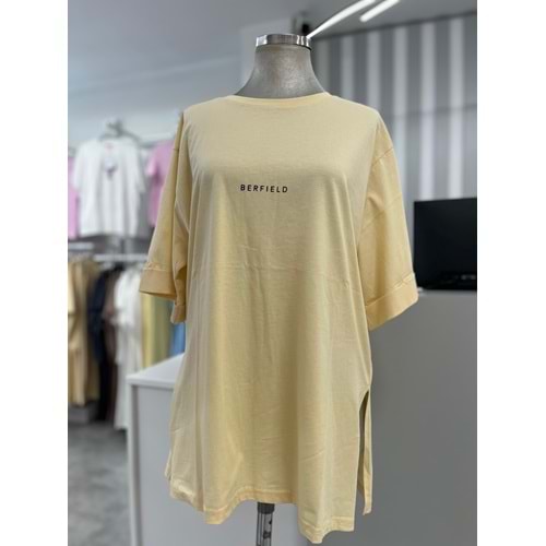 Yanları Yırtmaçlı Tişört 1309 - Sarı - L-XL