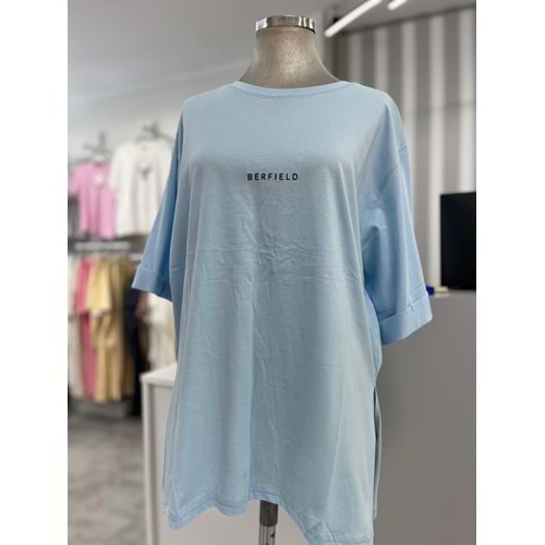 Yanları Yırtmaçlı Tişört 1309 - azra fashion - Bebe Mavisi - L-XL