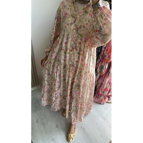 Çiçekli Elbise 251093 - Pembe - XL