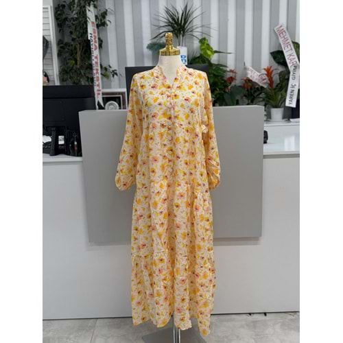Çiçekli Elbise 251093 - Sarı - L