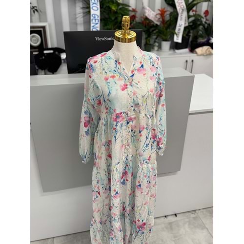 Çiçekli Elbise 251093 - Mavi - M - AZRA06069-52798