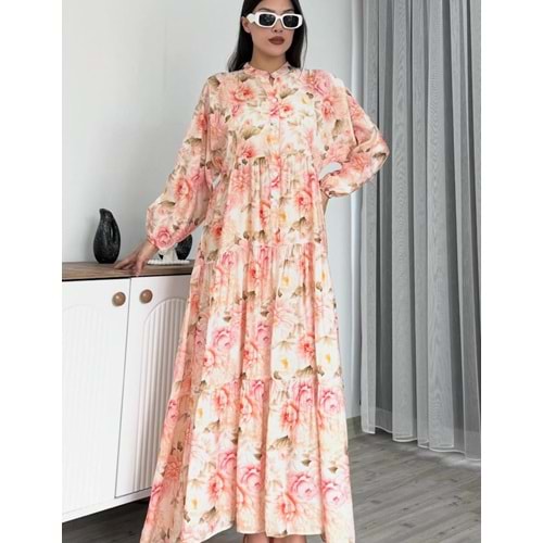 Çiçekli Elbise 251093 - Toz Pembe - XL - AZRA06069-52808