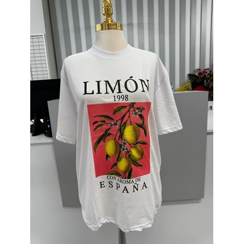 Limon Baskılı T-shırt 2073 - Beyaz - M-L