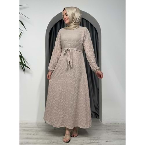 Gofre Kumaş Elbise 9985 - Bej - 50-52