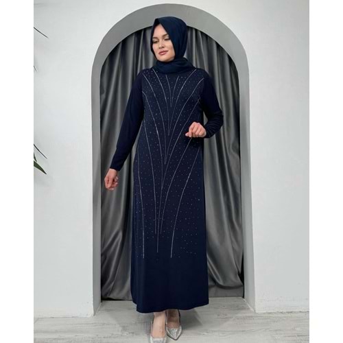 Önü Pullu Sendy Elbise 8656 - Lacivert - 38-40