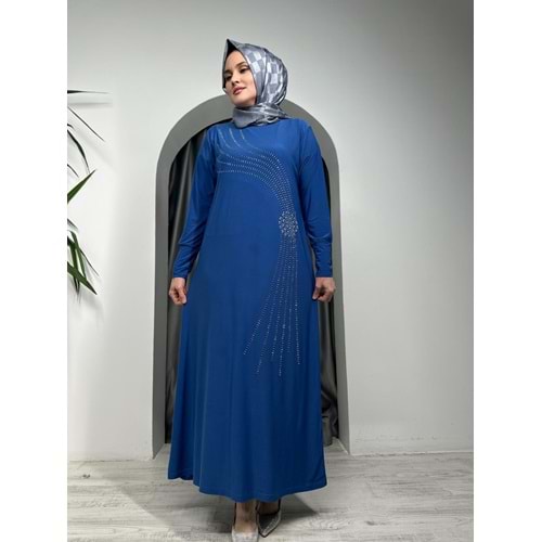 Sarmaşık Desen Sendy Elbise - Mavi - 42-44