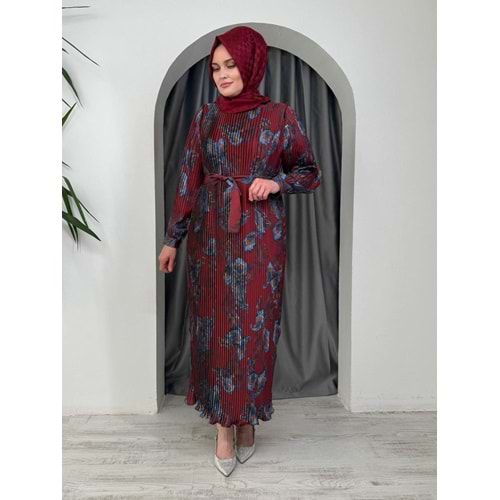 Piliseli Saten Elbise 23500 - Bordo - 40