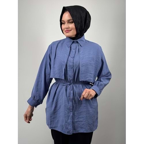 Bolerolu Modal Gömlek 5487 - Mavi - L-XL
