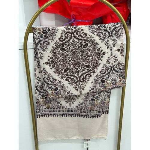 Etnik Desen Soft Şal 9630 - Krem - TEK BEDEN