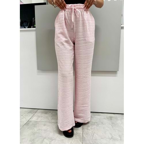 İki Renkli Gofre Pantolon 1587 - Pembe - L