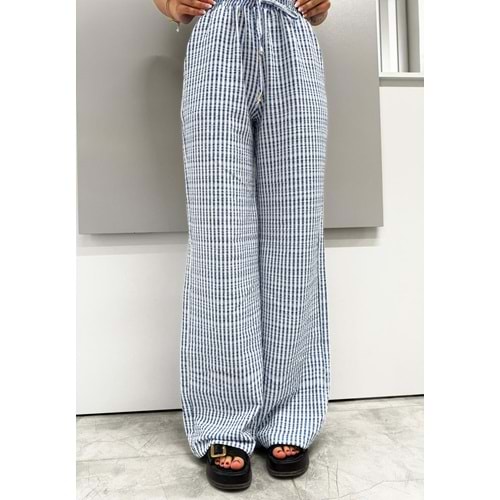 İki Renkli Gofre Pantolon 1587 - Saks Mavi - L