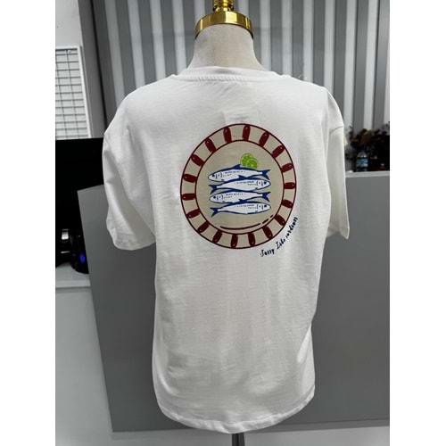 Balık Baskılı T-shirt 3668 - Beyaz - L