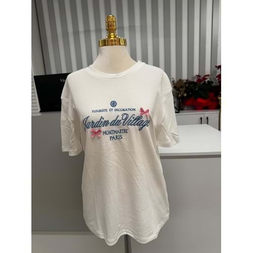 Kurdele Detaylı T-shirt 10308 - Beyaz - L