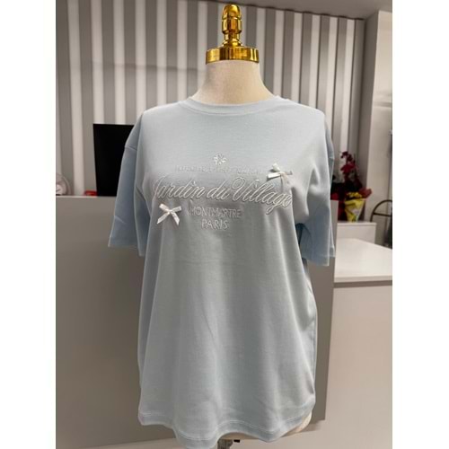 Kurdele Detaylı T-shirt 10308 - Mavi - L