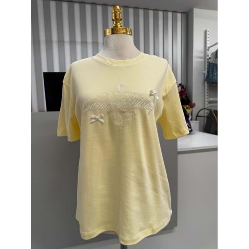 Kurdele Detaylı T-shirt 10308 - Sarı - L