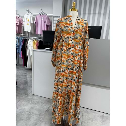 Mango Kumaş Elbise 2559 - Turuncu - TEK BEDEN