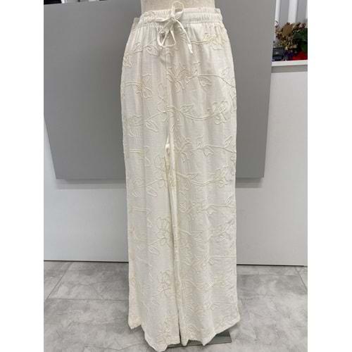 Nakışlı Bohem Pantolon 1004827 - Krem - L