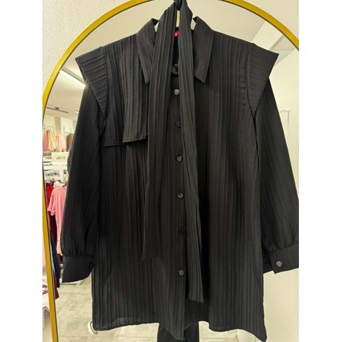 Kapaklı Çizgili Gömlek 770 - Siyah - L-XL - AZRA06204-53183