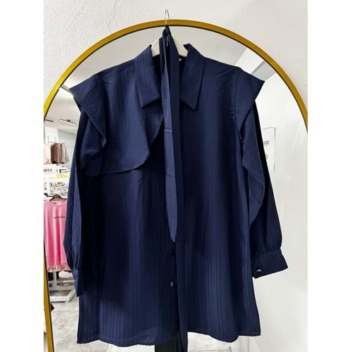 Kapaklı Çizgili Gömlek 770 - Lacivert - L-XL
