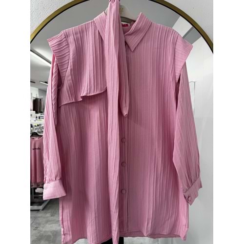 Kapaklı Çizgili Gömlek 770 - Pembe - L-XL