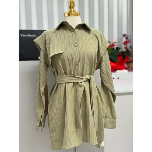 Kapaklı Çizgili Gömlek 770 - Mint Yeşili - L
