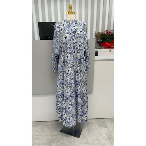 Serpme Çiçekli Elbise 2398 - Lacivert - L-XL