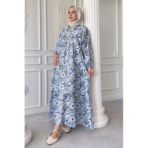 Serpme Çiçekli Elbise 2398 - Lacivert - S-M