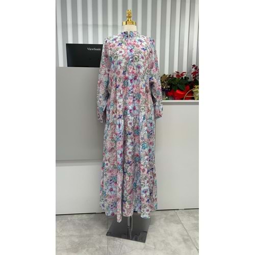 Serpme Çiçekli Elbise 2398 - Lila - L-XL