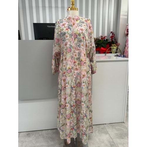 Serpme Çiçekli Elbise 2398 - Pembe - L-XL