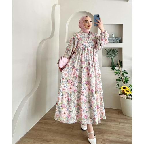 Serpme Çiçekli Elbise 2398 - Yeşil - S-M