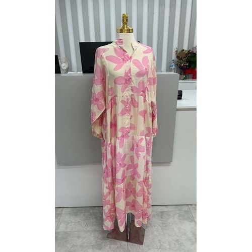 Batik Baskılı Elbise 23100 - Pembe - L-XL