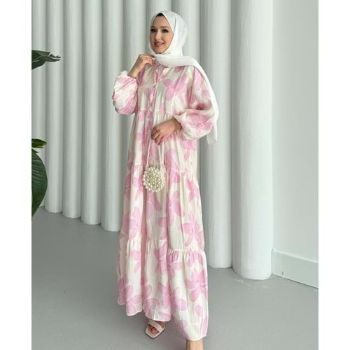 Batik Baskılı Elbise 23100 - Pembe - S-M