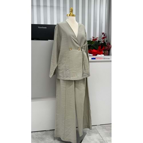 Kruvaze Pantolonlu Takım 35497 - Yeşil - L