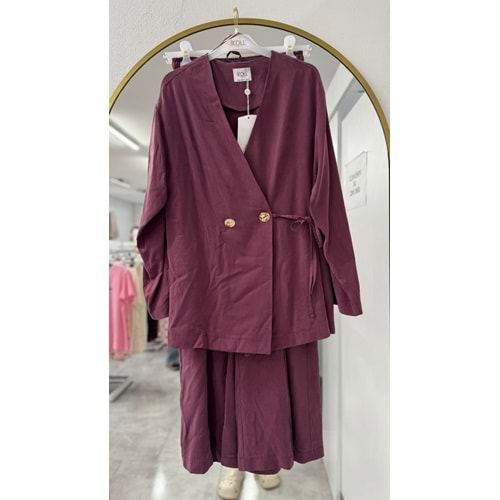 Kruvaze Pantolonlu Takım 35497 - Bordo - L
