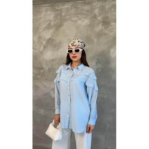 Göğsü Dantelli Tunik Gömlek 251089 - Bebe Mavisi - L