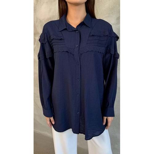 Göğsü Dantelli Tunik Gömlek 251089 - Lacivert - L