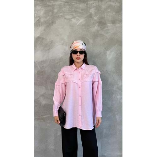 Göğsü Dantelli Tunik Gömlek 251089 - Pembe - L