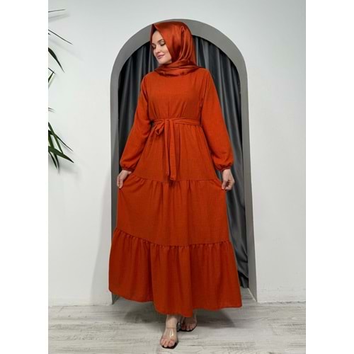 Kat Kat Keten Elbise 1785 - Kiremit - 50-52