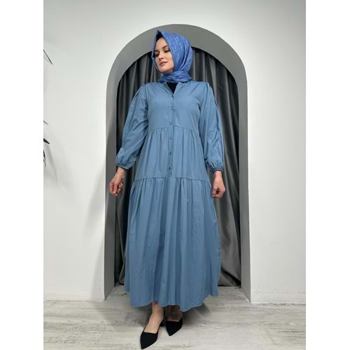 Trikoton Elbise 7118 - Mavi - 42-44