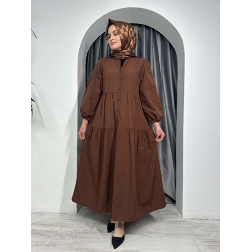 Trikoton Elbise 7118 - Kahve Rengi - 42-44